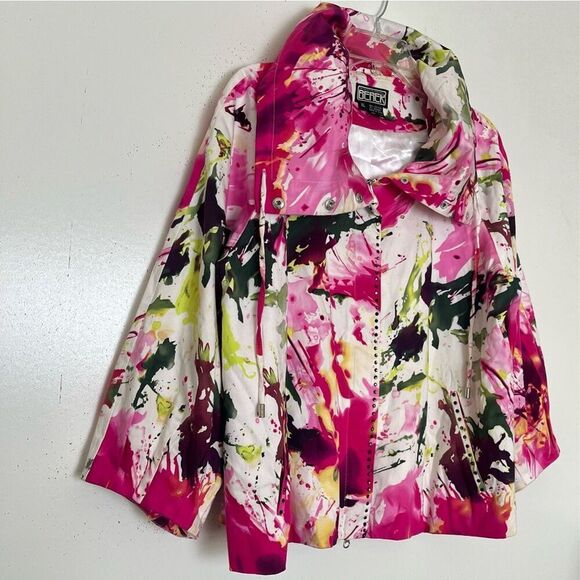 Berek Floral Jacket Extra Large Lagenlook Artsy Rhinestones Full Zip Art To Wear - Picture 3 of 12